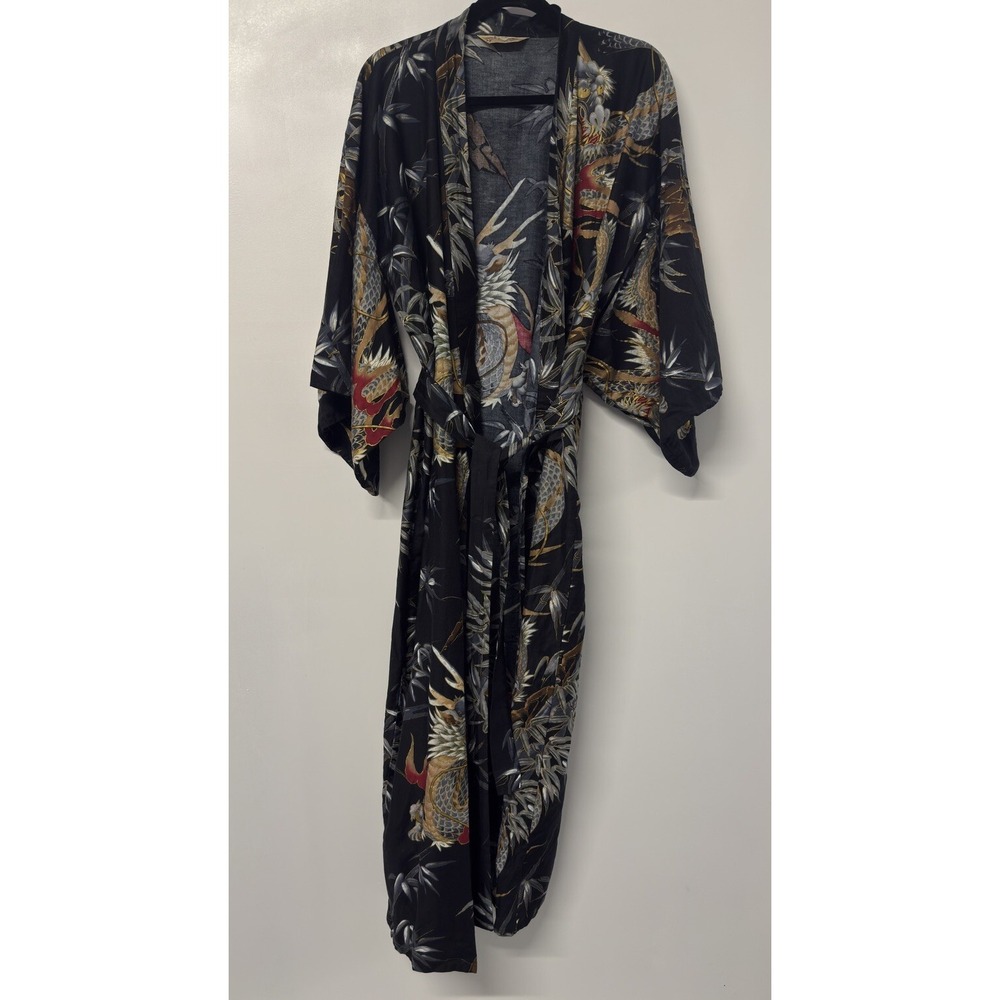 Japanese HAORI Robe DRAGON & BAMBOO Cotton Gold Detail Rich Colors #3 - Picture 10 of 12